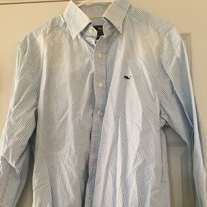 Vineyard Vines Blue  Checkered Whale Shirt